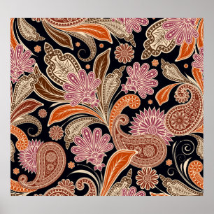 Seamless Pattern Traditional Paisley Design Poster