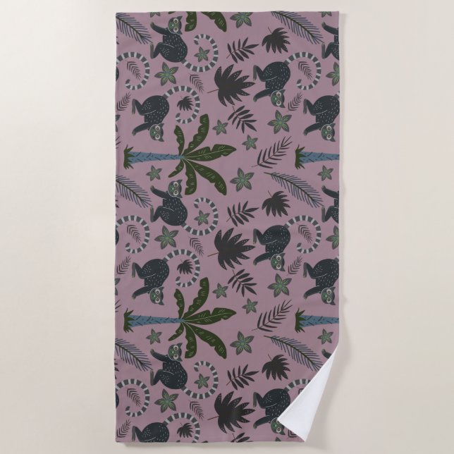 Seamless pattern Tropical animals monkey jumping Beach Towel (Front)