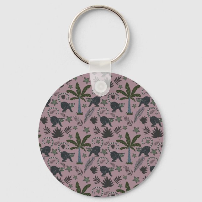 Seamless pattern Tropical animals monkey jumping Key Ring (Front)