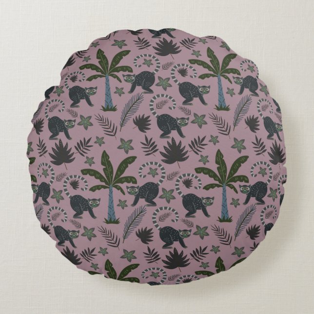 Seamless pattern Tropical animals monkey jumping Round Cushion (Front)