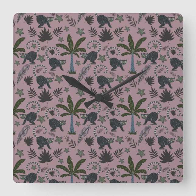 Seamless pattern Tropical animals monkey jumping Square Wall Clock (Front)