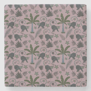 Seamless pattern Tropical animals monkey jumping Stone Coaster