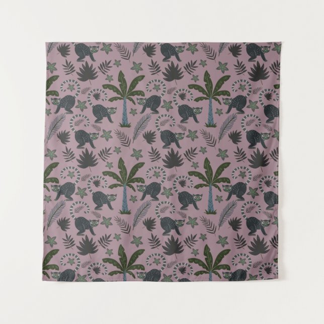 Seamless pattern Tropical animals monkey jumping Tapestry (Front)