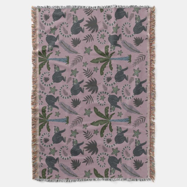 Seamless pattern Tropical animals monkey jumping Throw Blanket (Front Vertical)