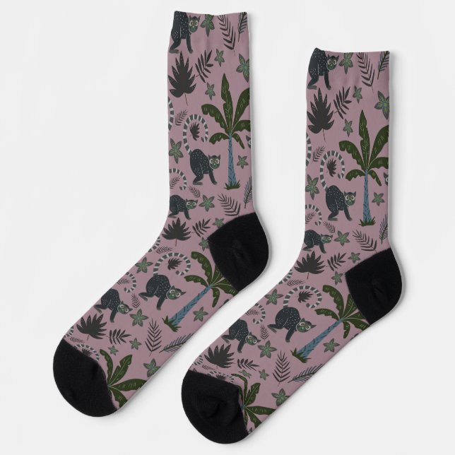 Seamless pattern Tropical animals monkey jumping W Socks (Left)