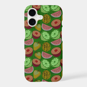 Seamless pattern tropical fruit & green background