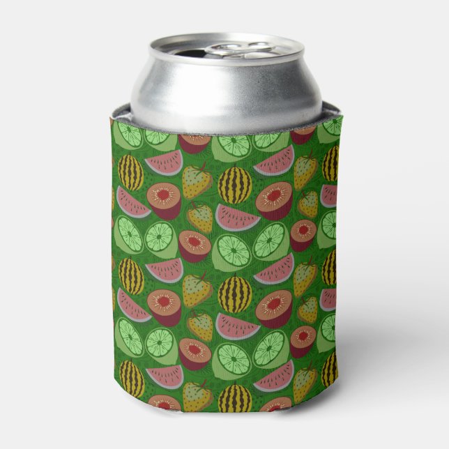Seamless pattern tropical fruit & green background can cooler (Can Front)