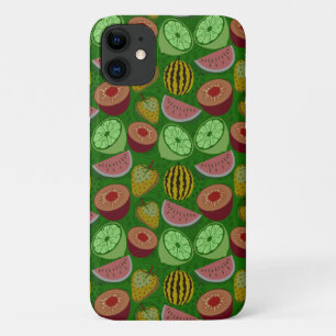 Seamless pattern tropical fruit & green background iPhone 11 case