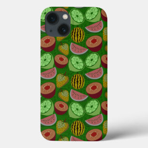 Seamless pattern tropical fruit & green background iPhone 13 case