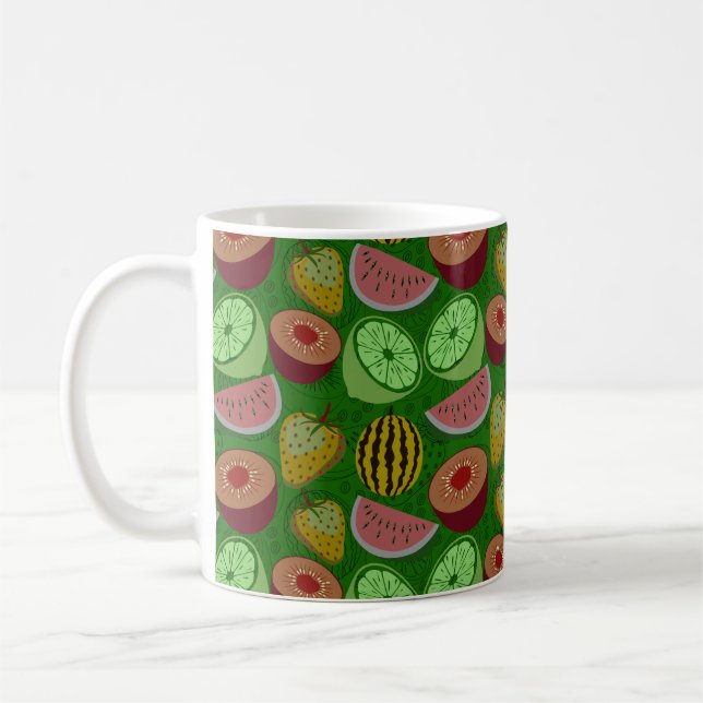Seamless pattern tropical fruit & green background coffee mug (Left)