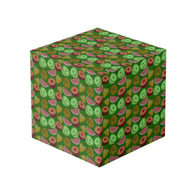 Seamless pattern tropical fruit & green background cube (Front Angled)