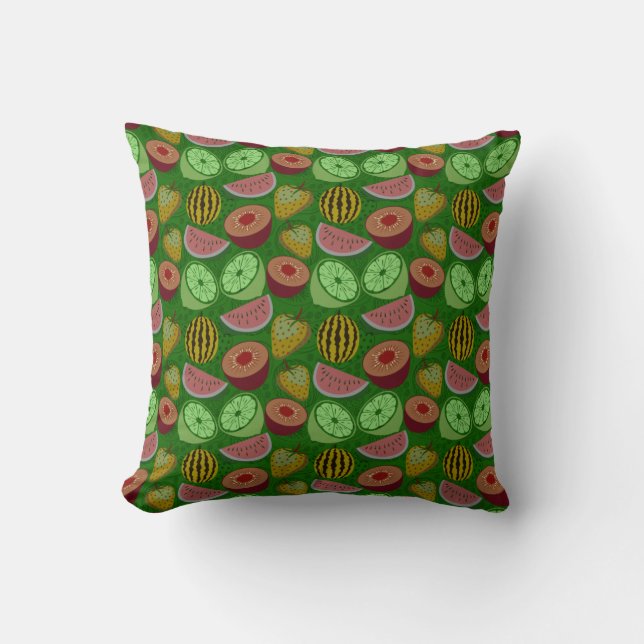 Seamless pattern tropical fruit & green background cushion (Front)