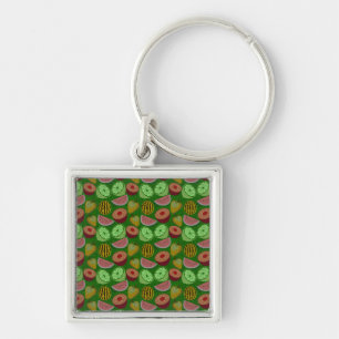 Seamless pattern tropical fruit & green background key ring