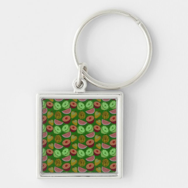 Seamless pattern tropical fruit & green background key ring (Front)