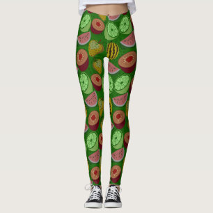Seamless pattern tropical fruit & green background leggings