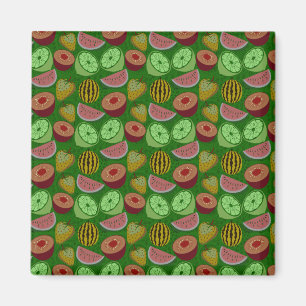 Seamless pattern tropical fruit & green background magnet
