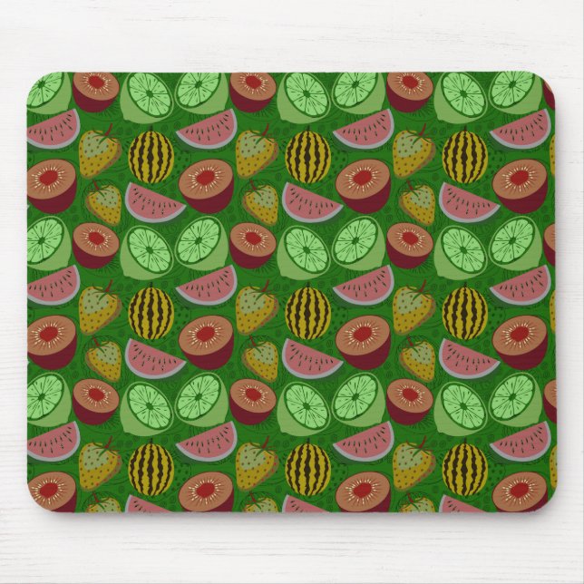 Seamless pattern tropical fruit & green background mouse mat (Front)