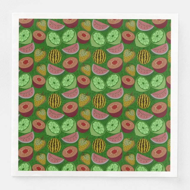 Seamless pattern tropical fruit & green background napkin (Front)