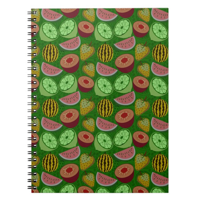 Seamless pattern tropical fruit & green background notebook (Front)