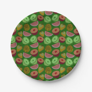 Seamless pattern tropical fruit & green background paper plate