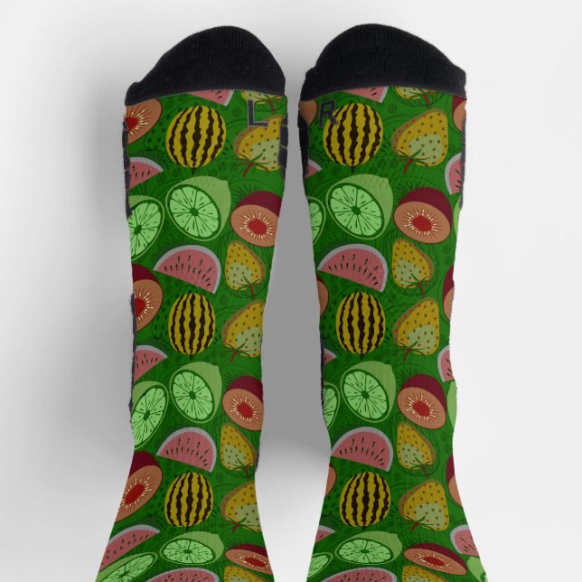 Seamless pattern tropical fruit & green background socks (Top)