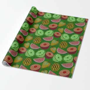 Seamless pattern tropical fruit & green background wrapping paper
