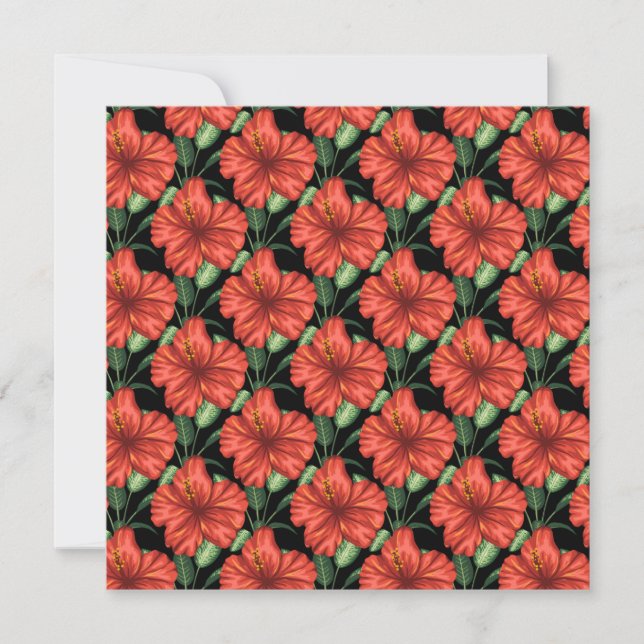 Seamless pattern Tropical red flowers green leaves Card (Front)