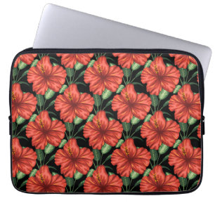 Seamless pattern Tropical red flowers green leaves Laptop Sleeve