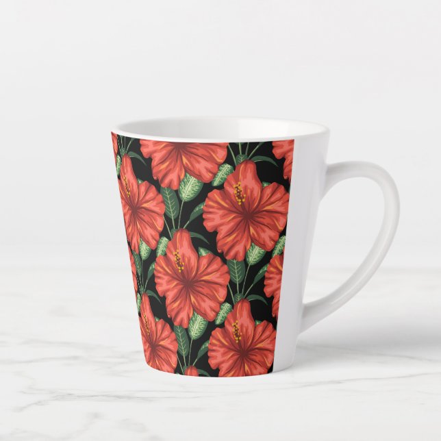 Seamless pattern Tropical red flowers green leaves Latte Mug (Right)