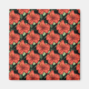 Seamless pattern Tropical red flowers green leaves Magnet