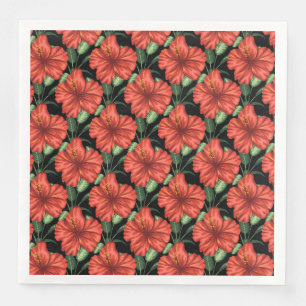 Seamless pattern Tropical red flowers green leaves Napkin