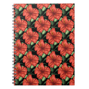 Seamless pattern Tropical red flowers green leaves Notebook