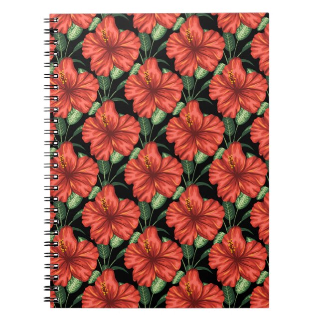 Seamless pattern Tropical red flowers green leaves Notebook (Front)