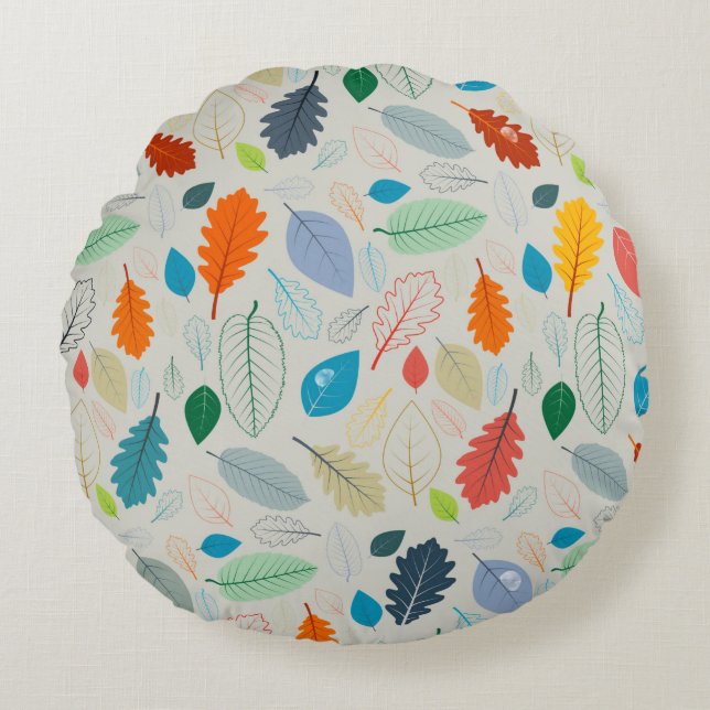 Seamless Pattern - vintage Autumn Leaves Illustrat Round Cushion (Front)