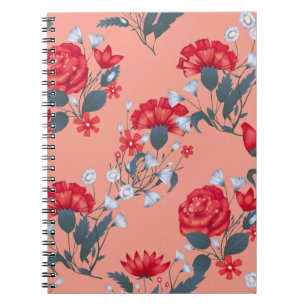Seamless pattern vintage floral design with roses. notebook