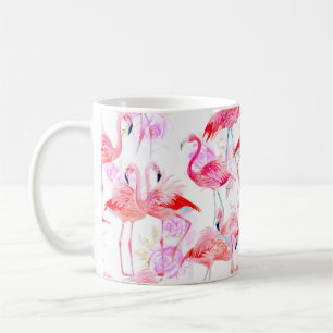 Seamless pattern watercolor roses with pink flamin coffee mug