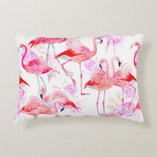 Seamless pattern watercolor roses with pink flamin decorative cushion