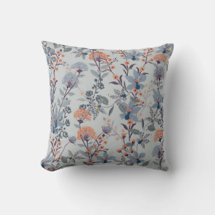 Seamless Pattern wild flowers, Isolated on blue co Cushion