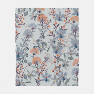 Seamless Pattern wild flowers, Isolated on blue co Fleece Blanket