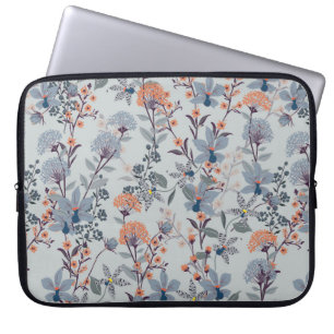 Seamless Pattern wild flowers, Isolated on blue co Laptop Sleeve