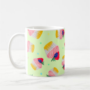 Seamless pattern with a cupcake with strawberries  coffee mug