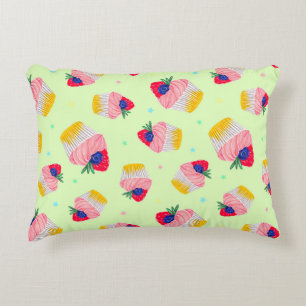 Seamless pattern with a cupcake with strawberries decorative cushion