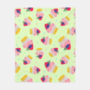 Seamless pattern with a cupcake with strawberries fleece blanket