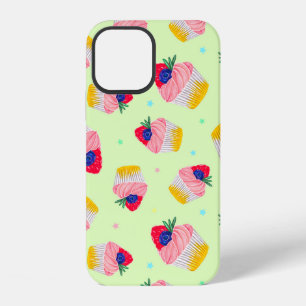 Seamless pattern with a cupcake with strawberries iPhone 12 case