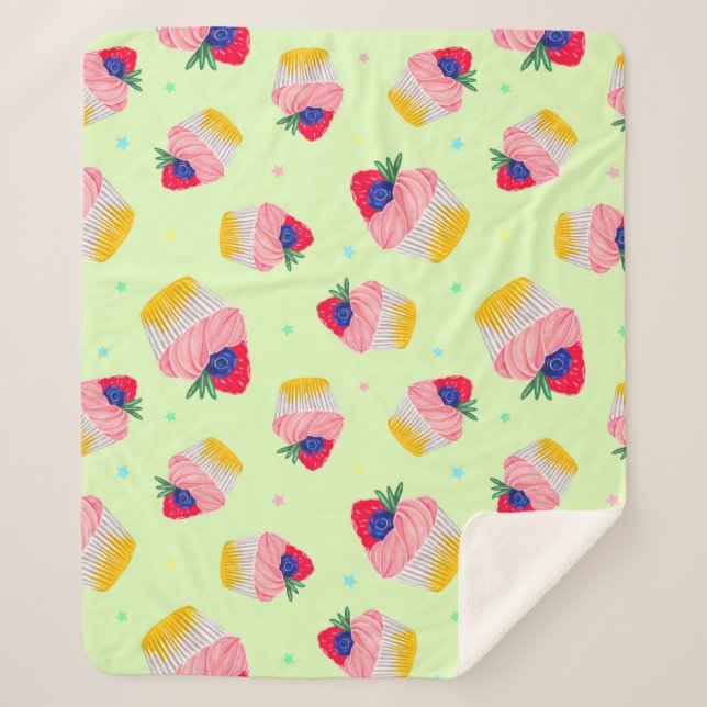 Seamless pattern with a cupcake with strawberries  sherpa blanket (Front)
