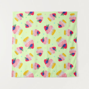 Seamless pattern with a cupcake with strawberries  tapestry