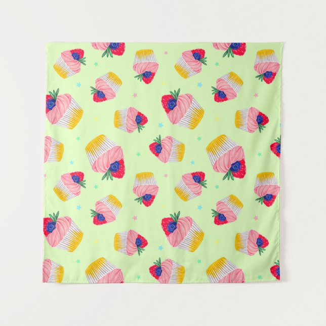 Seamless pattern with a cupcake with strawberries  tapestry (Front)