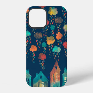Seamless pattern with a town under the rainy cloud iPhone 12 case