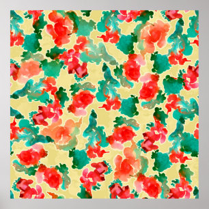 Seamless pattern with Abstract flowers drawn by a  Poster
