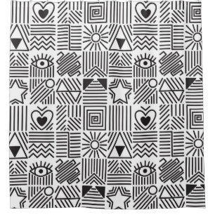Seamless pattern with abstract line art mosaic in shower curtain